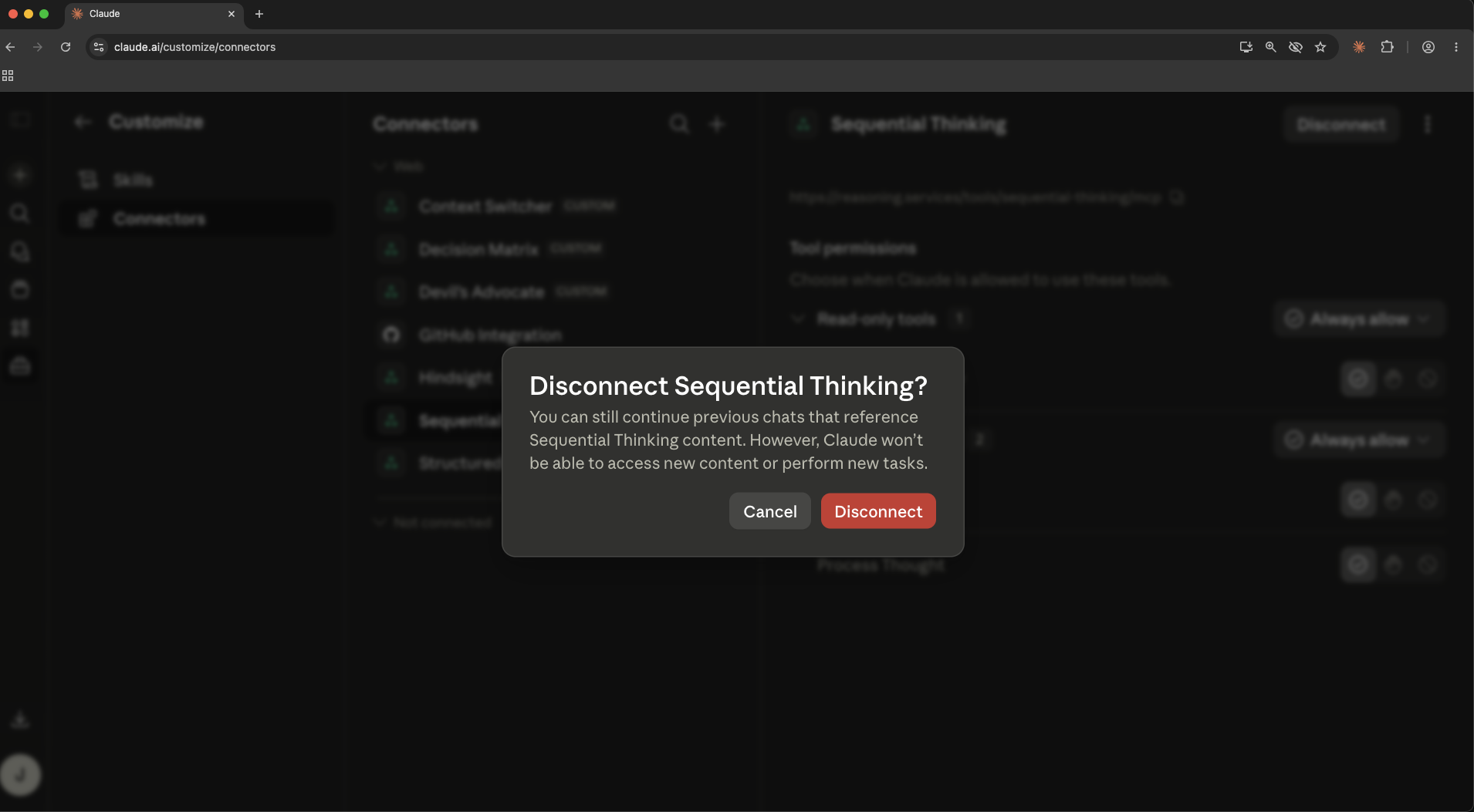 Disconnect confirmation dialog asking if you are sure you want to disconnect