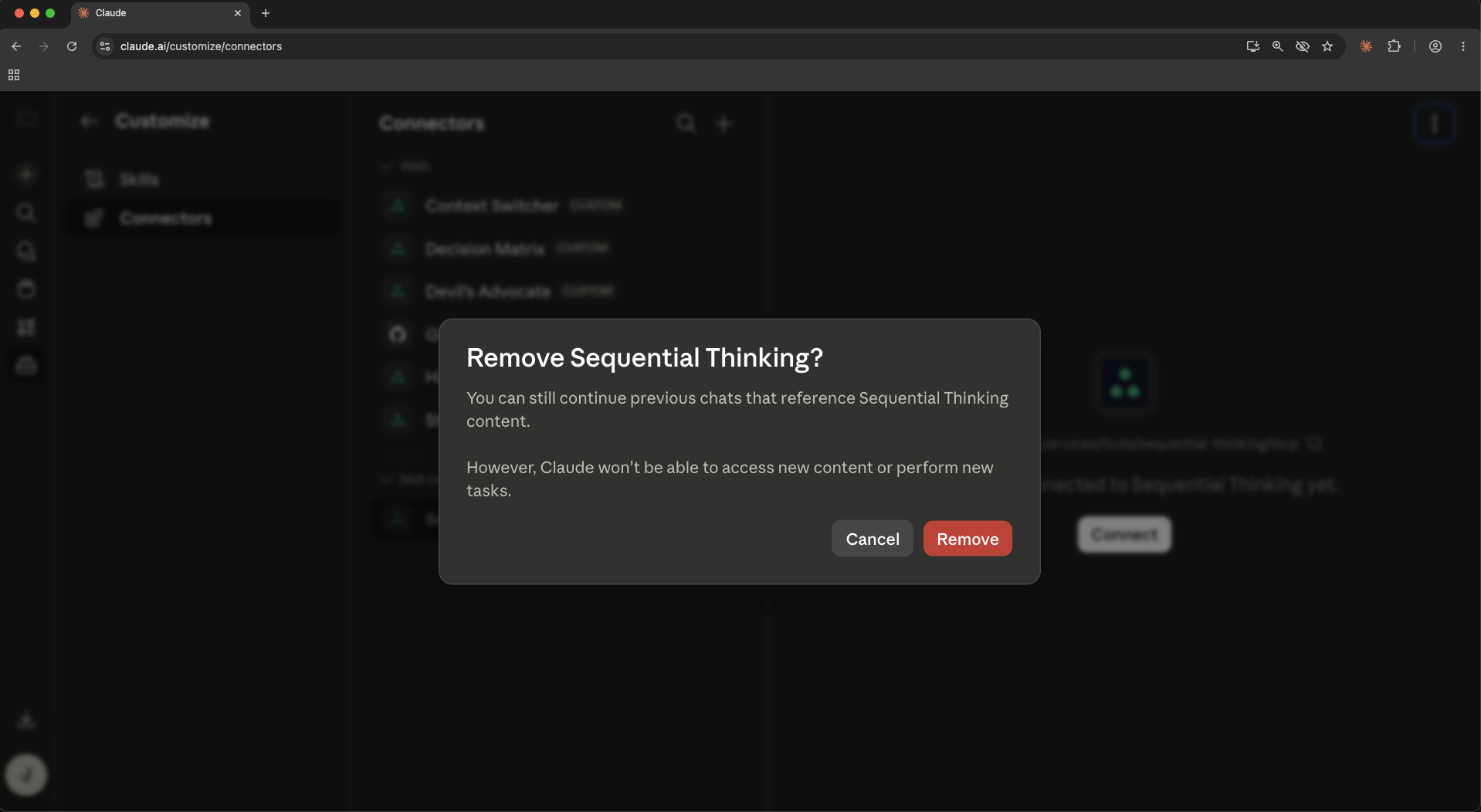 Remove confirmation dialog asking if you are sure you want to remove the connector